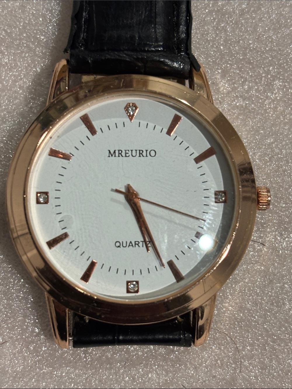 Rose Gold Case Black Leather Strap Men's Watch